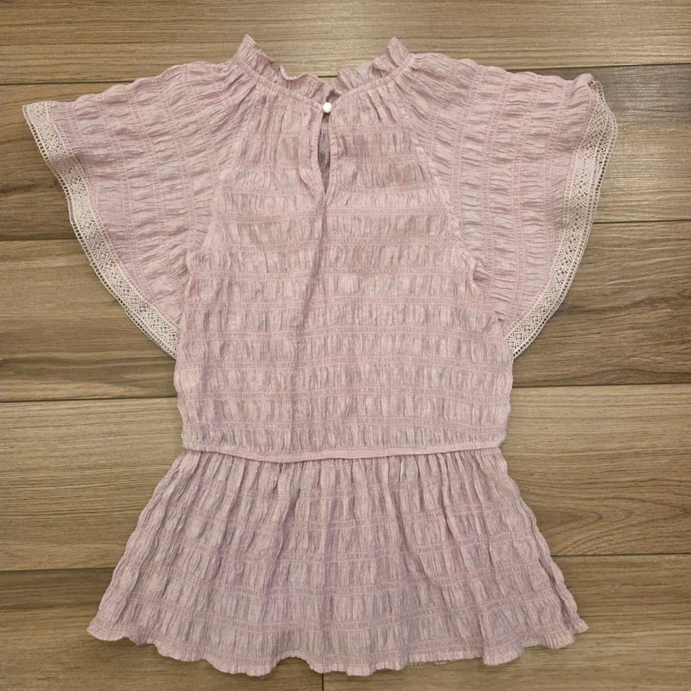 Women's Dalin lavender Smocked Blouse with Lace Trim Size small